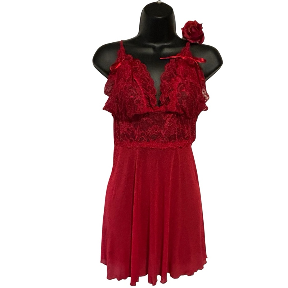 COQUETTE DIVA Sexy Cherry Red Lace Chemise Lingerie XL Fairycore Babydoll